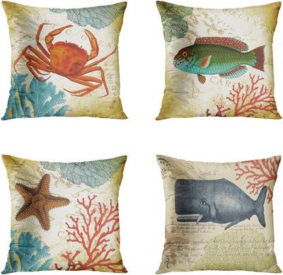 Vintage Ocean Style Linen Cushion Cover Nautical Anchor Printed Pillow Case Seascape Farmhouse Home Decor Pillow Cover 45x45cm