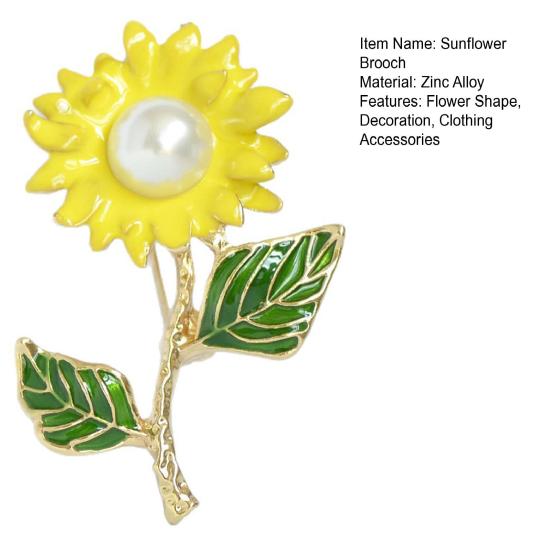 Faux Pearl Sunflower Brooch Zinc Alloy Flower Lapel Pin Sweater Cardigan Coat Business Suit Decoration Men Women Clothing Accessories