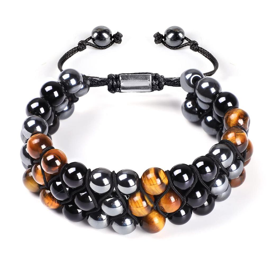 Tiger Eye, Green Pine Cat's Eye, Red Pattern Obsidian, and Green Ghost Natural Stone Woven Bracelet