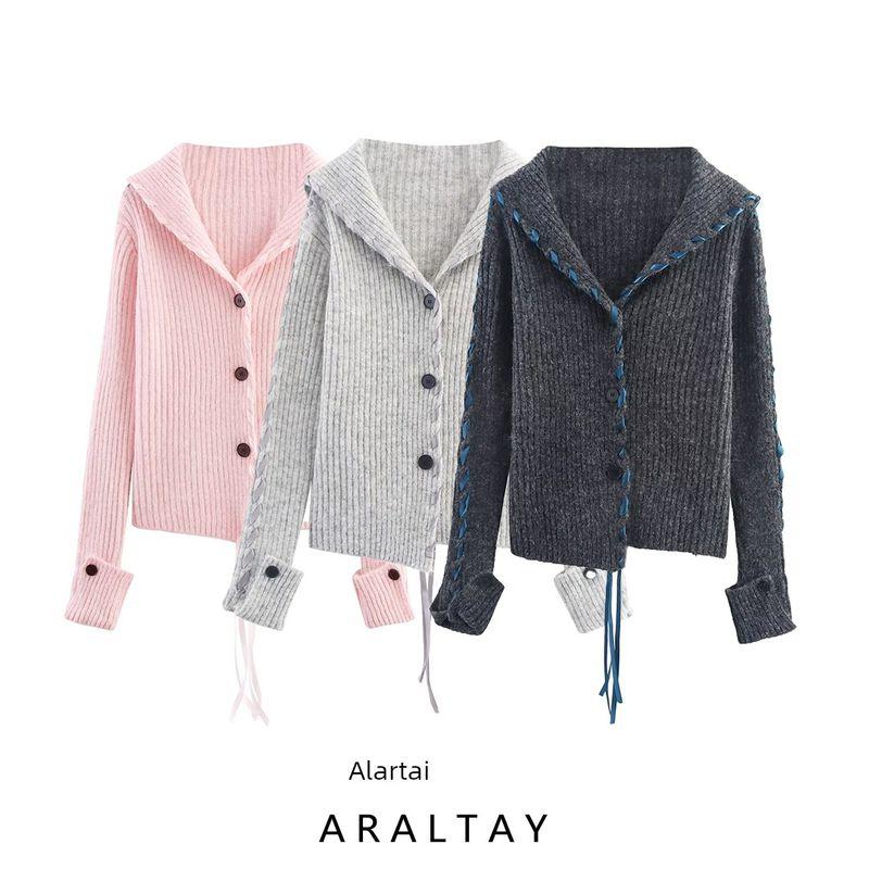 Araltay New Arrival Fashion Style Women's Clothing Fashion All-Match Casual Minimalist Asymmetric Decorative Ribbon Knitting Outwear