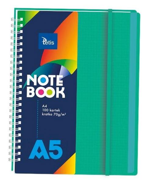 Spiral notebook A5, pp cover, green, 70g/m2, 100 sheets.