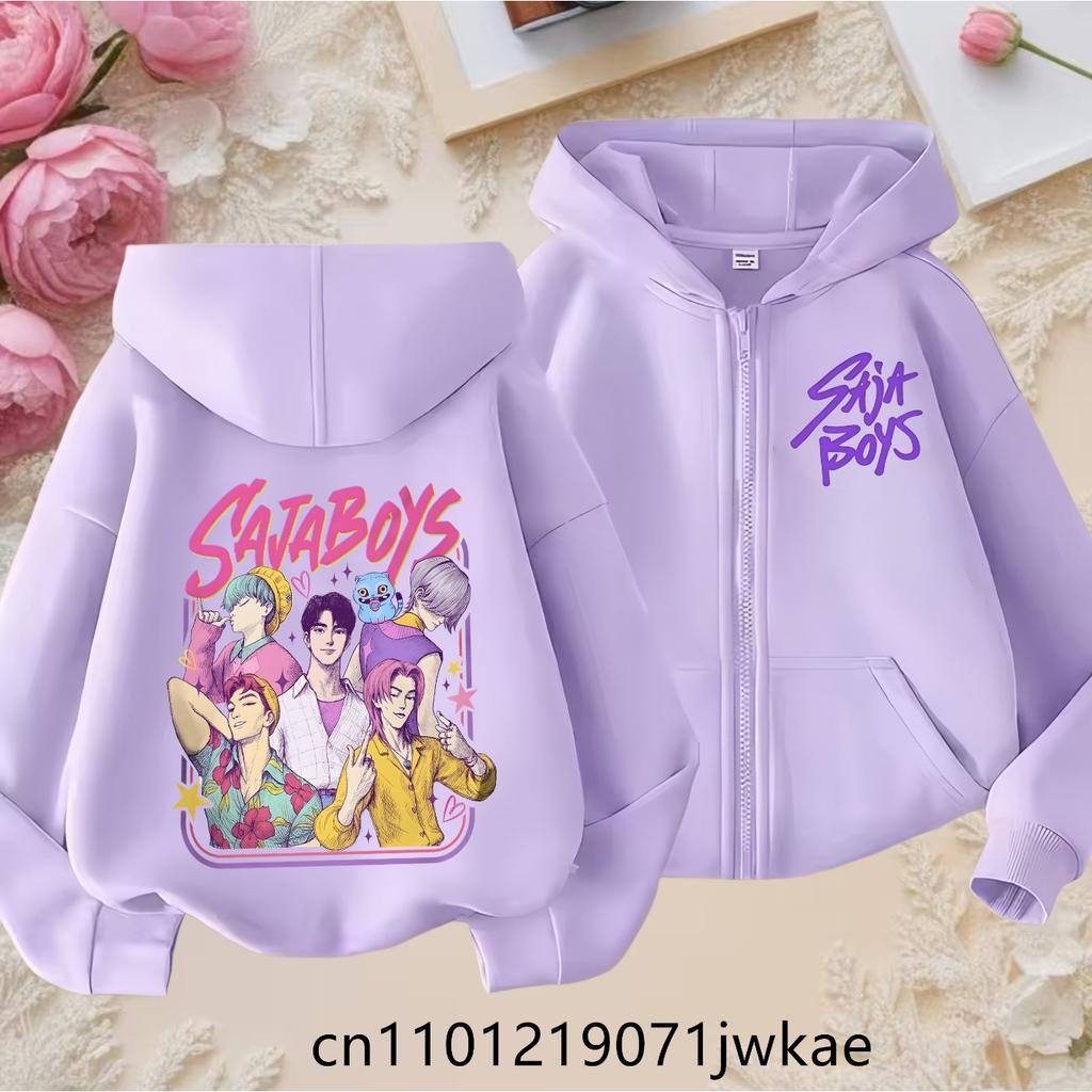 2025 New Purple Jacket Boys' and Girls' Sportswear Children's Top Hoodie KPop Devil Hunter Zipper Hoodie