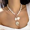 Bohemia Irregular Shell Beaded Necklace for Women Starfish Conch Pearl Pendant Metal Chain Choker Summer Beach Vacation Jewelry