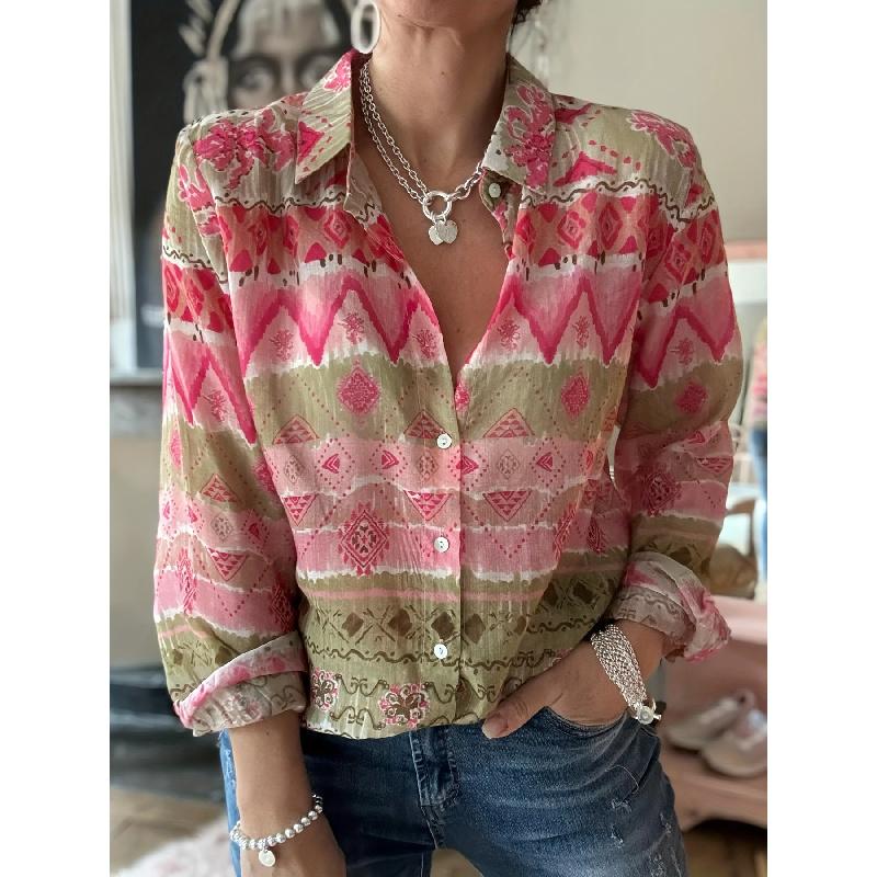 Spring and Autumn 3D Digital Print Women's Fashionable Collared Long Sleeve Casual Shirt