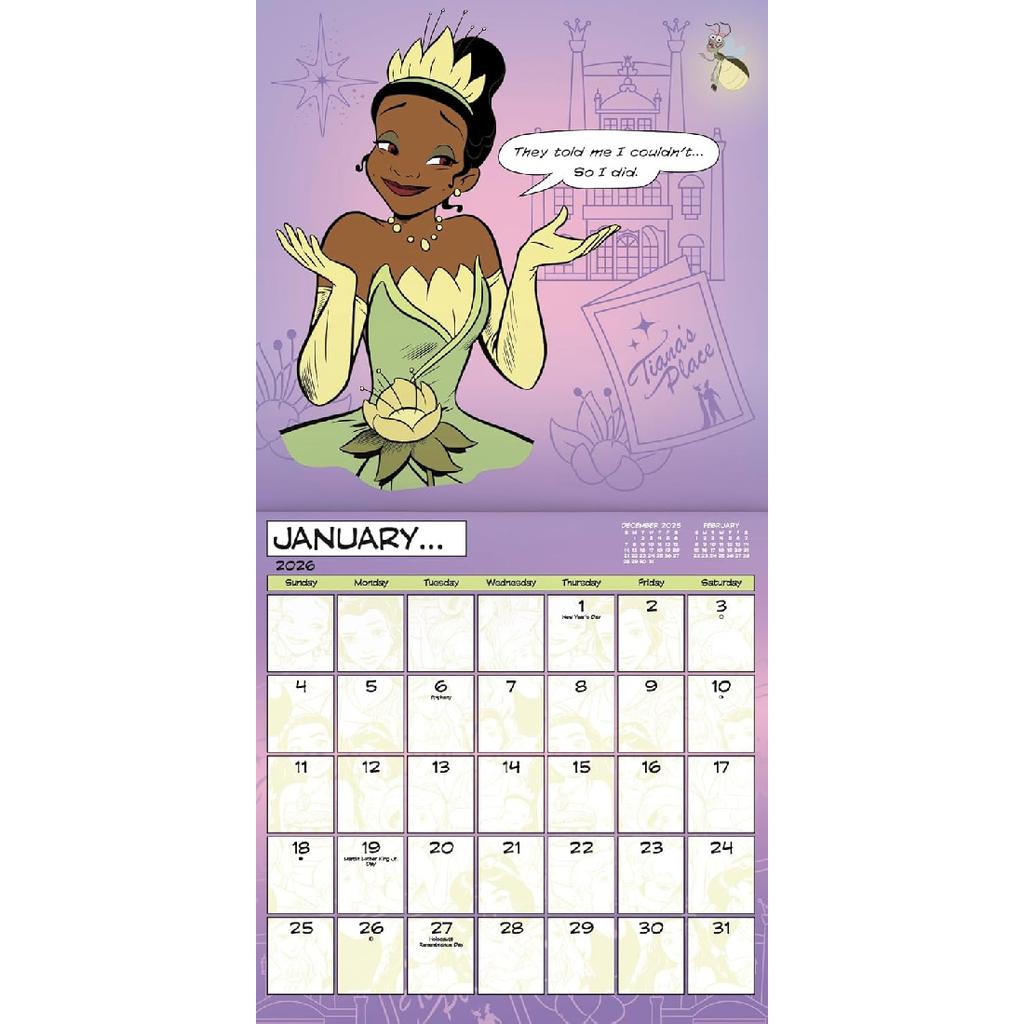 Disney Princess Calendar 2026 - Deluxe 2026 Princesses Wall Calendar Bundle with Over 100 Reminder Stickers Featuring Ariel, Belle, Cinderella, More