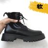 British Style Black Martin Boots, Men's Ins Cool Side Zipper Soft Leather Cargo Motorcycle Boots, European and American Thick-soled High-top Shoes
