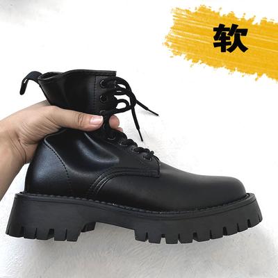 British Style Black Martin Boots, Men's Ins Cool Side Zipper Soft Leather Cargo Motorcycle Boots, European and American Thick-soled High-top Shoes
