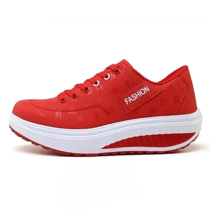 Women Casual Sports Shoes Breathable Comfortable Wedge Heel Thick Sole Sneakers Lace-up Shoes