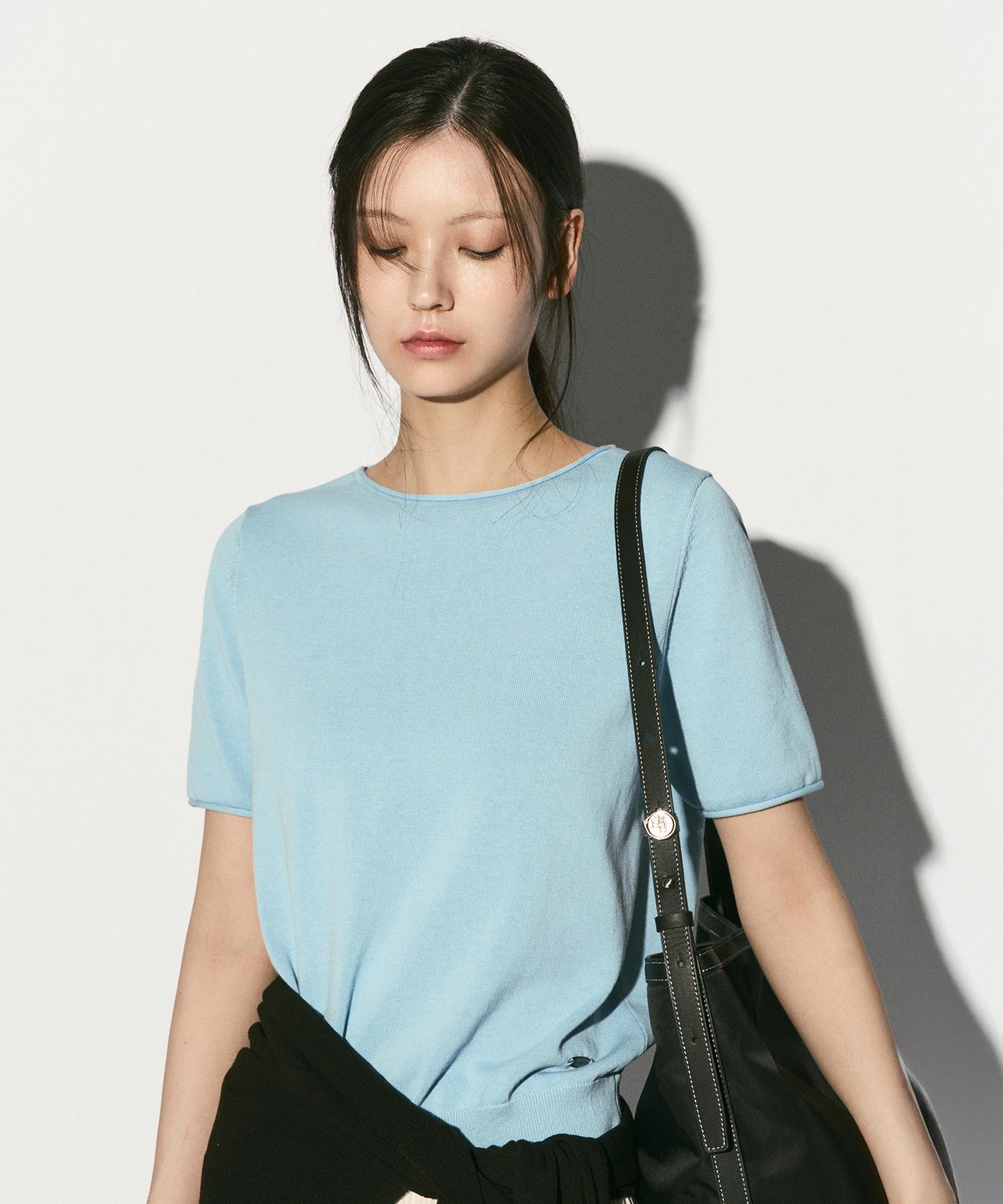 Rie Half Sleeve Knit Top Cloud Cloud/M_L