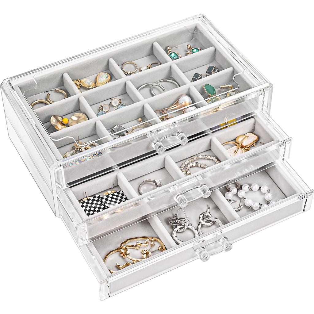 ProCase Jewelry Transparent Jewelry Jewelry Accessory Small Item Gift Box, 3-Tier, Acrylic, Drawer, Storage, Women's/Girls' Box, Case, Organizer,