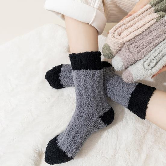 1 Pair Women Coral Velvet Socks Autumn Winter Fuzzy Thick Warm Fleece Mid-calf Socks Soft Fluffy Home Sleeping Slipper Socks