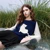 Sancai 2026 Spring Women's Faux Two-Piece Knit Pullover with Cat Patch