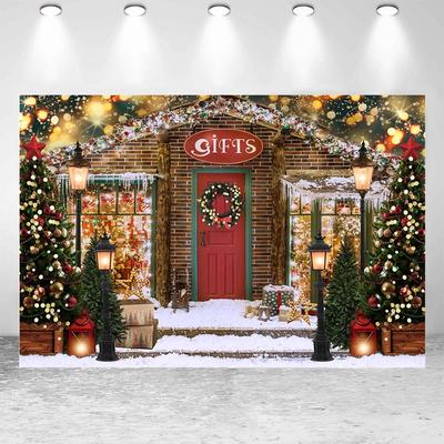 Christmas Party Backdrops Gifts House Photo Xmas Tree Snow Lights Child Portrait for Photography Background Photo Studio Props