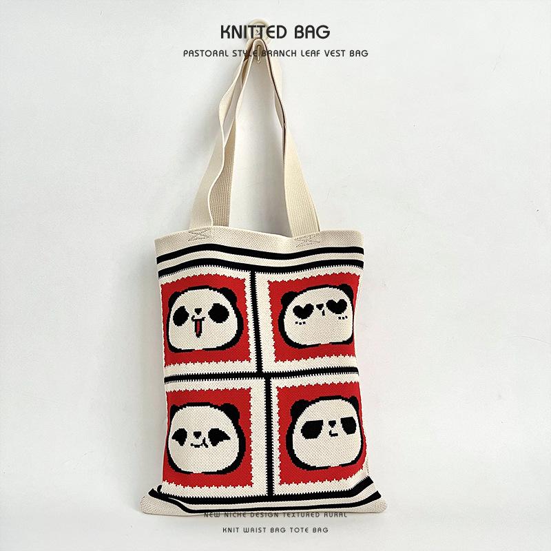 2025 Cute Panda Knitted Shoulder Bag: Large Capacity, Versatile Storage for Women and Students