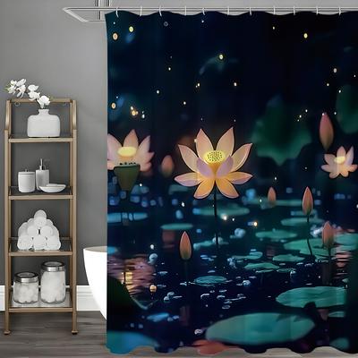 Lotus Leaf Shower Curtain, Bathroom Decorative Shower Curtain, Waterproof Shower Curtain with Hooks