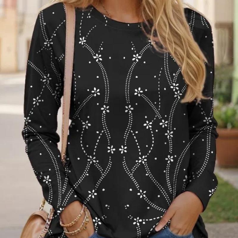 Women's T-shirt with 3D Floral Print and Fashionable Long Sleeves
