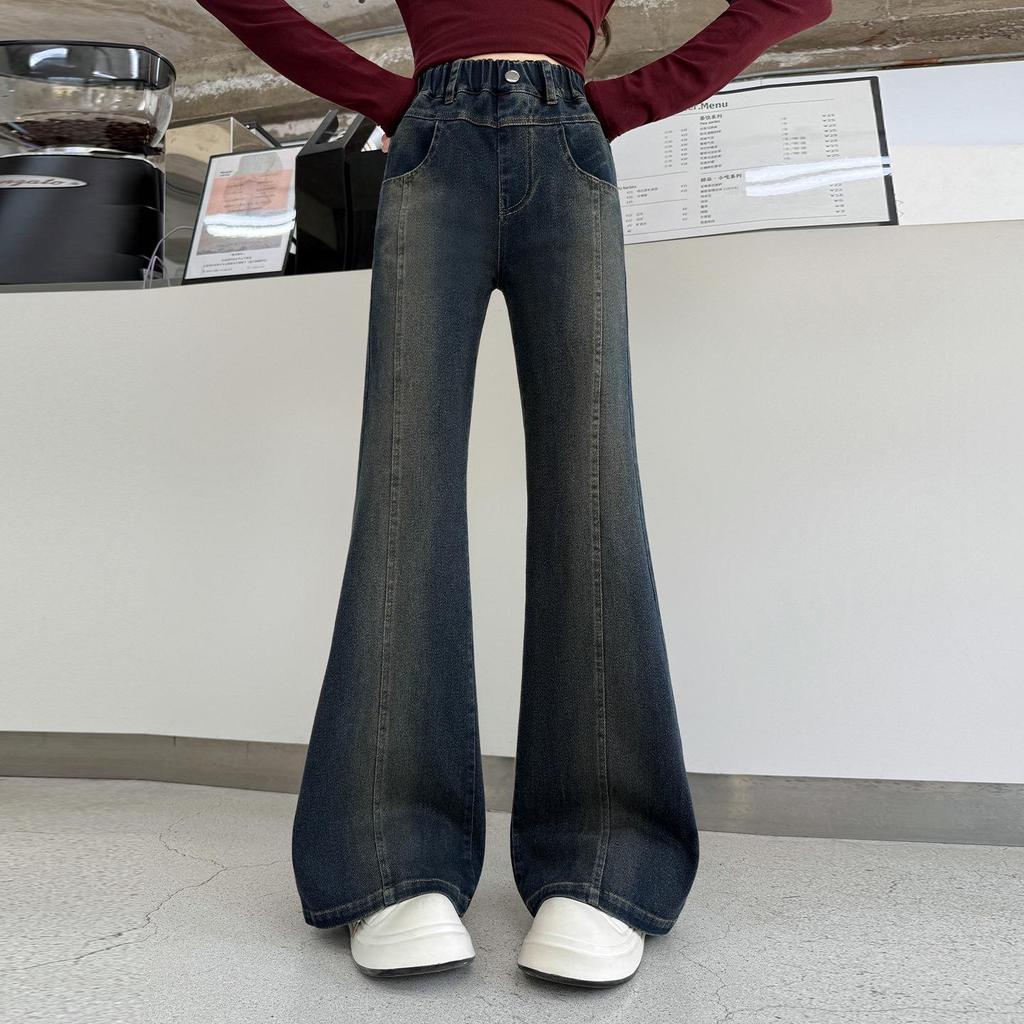 2025 New Korean Style Fleece Flared Pants for Girls - Autumn/Winter Elastic Straight-Leg for Middle School Students