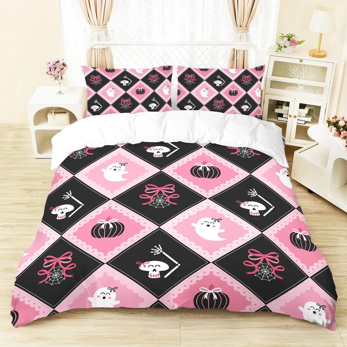 

3-Piece Halloween Cute Ghost, Bow Pattern, 1 Quilt Cover+2 Pillowcases, Core Free, Soft And Comfortable Quilt Cover Set EU Twin(135x200cm)