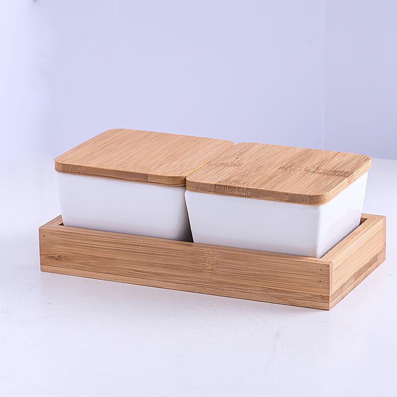 Qianxing Ceramic Compartmental Snack Platter Set with Bamboo Lid