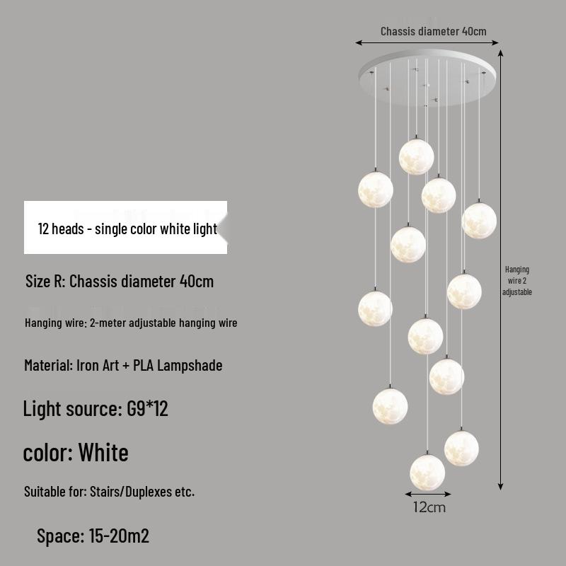 Modern Minimalist Moon Planet Staircase Pendant Chandelier for Duplex Villa Living Room