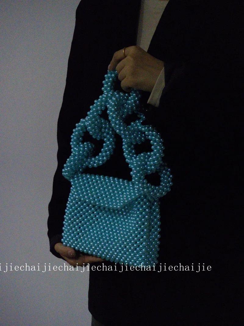 

Top-Handle for Party Dinner Evening New Fashion Handbag Bags for Women Clutch Handmade Beaded Bag Female Purse End Product 19 13.5 5 озеро синього кольору
