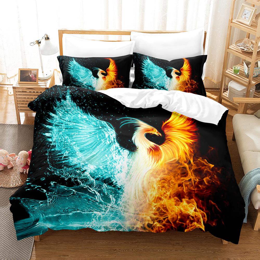 3D Phoenix Flame Bedding Set for Boys and Men Down Duvet Cover Pillowcases 2/3pcs King Queen Double Bed Cover Gift