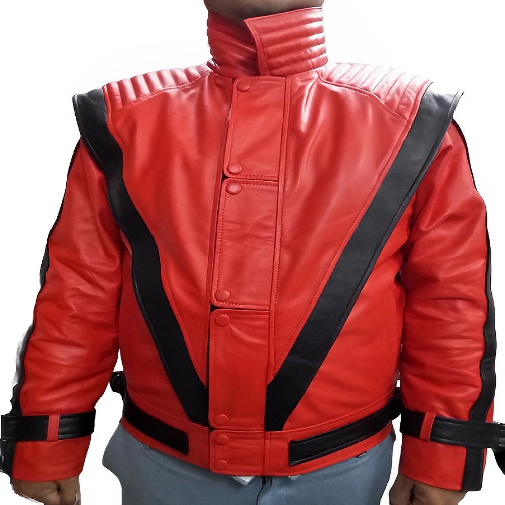 NOORA Men's RED & BLACK Leather Jacket | Michael Jackson Thriller Leather Jacket | Bio Color Biker Jacket | Best Gift For Mj Fans