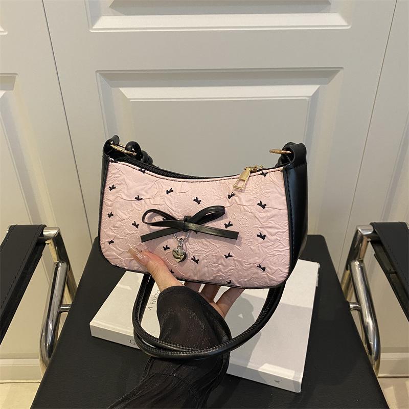 Niche Design Bow Underarm Bag Women's 2025 New Handbag Fashion Shoulder Messenger Bag Sweet Baguette Bag