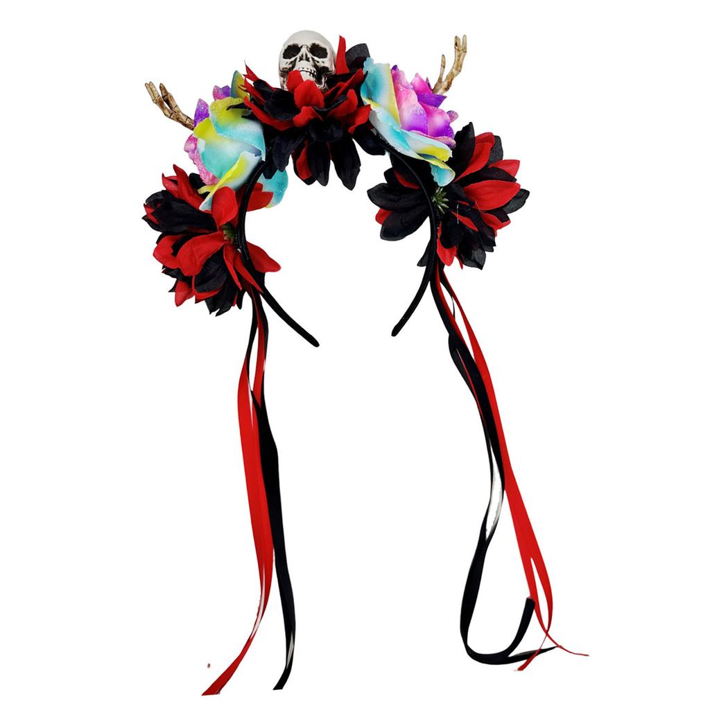 Halloween Colorful Flower Skeleton Hand Skull Headband Resin Party Hair Accessory For Adults Kids Costume Party Decoration