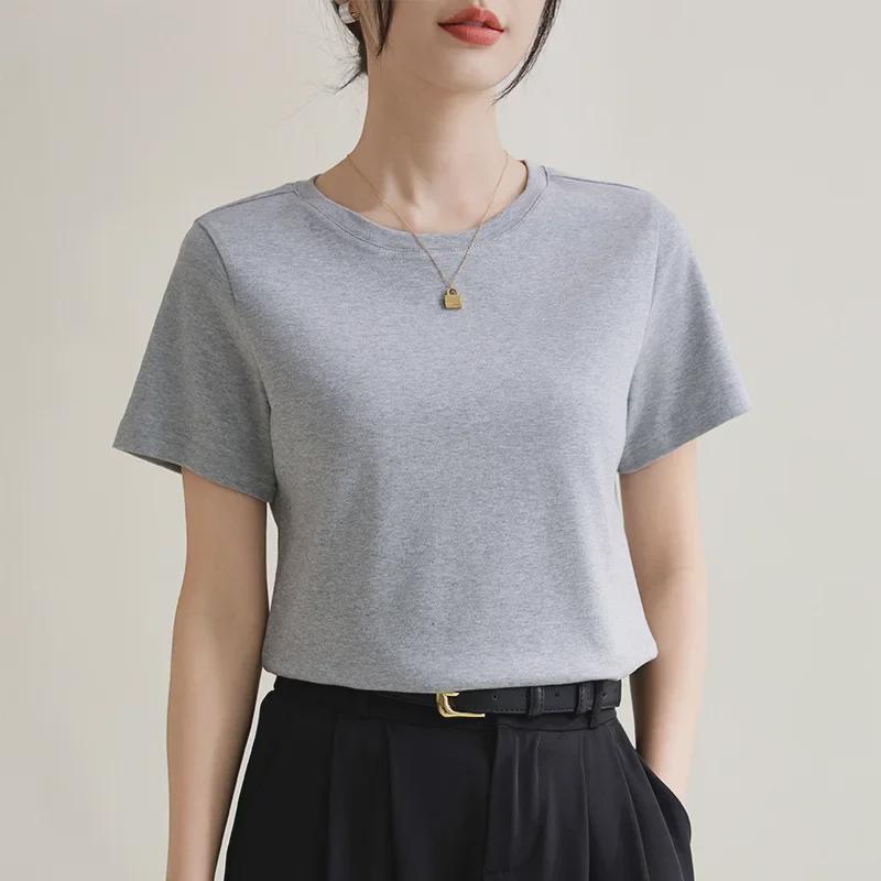 Ice-Feel Slim Fit Cotton Round Neck T-Shirt, Solid Color, Short-Sleeve, Women's 2025 Spring/Summer Collection