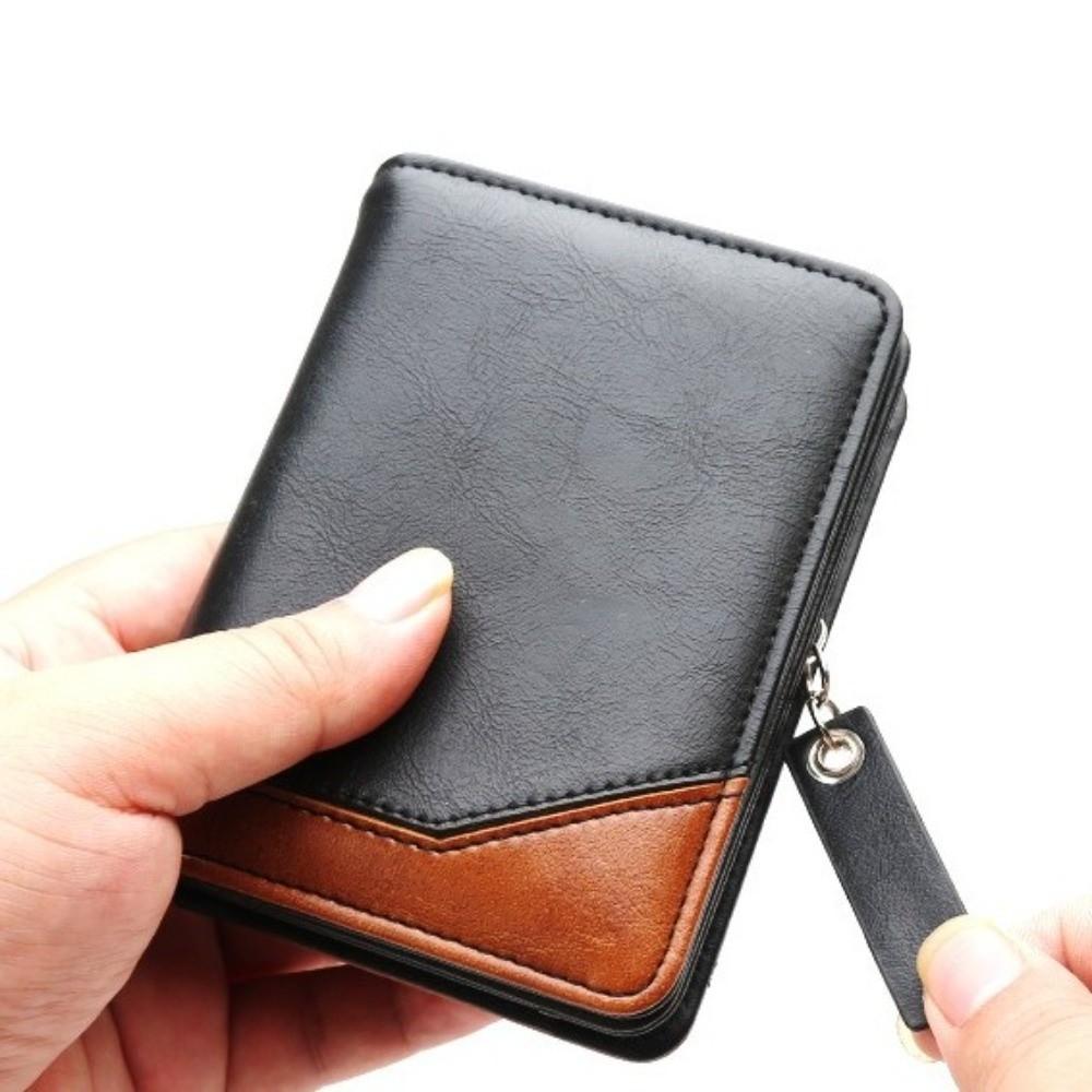 Color Blocking Business Clutch Bag Zipper Men Card Holder Vintage Men Short Wallet  Travel