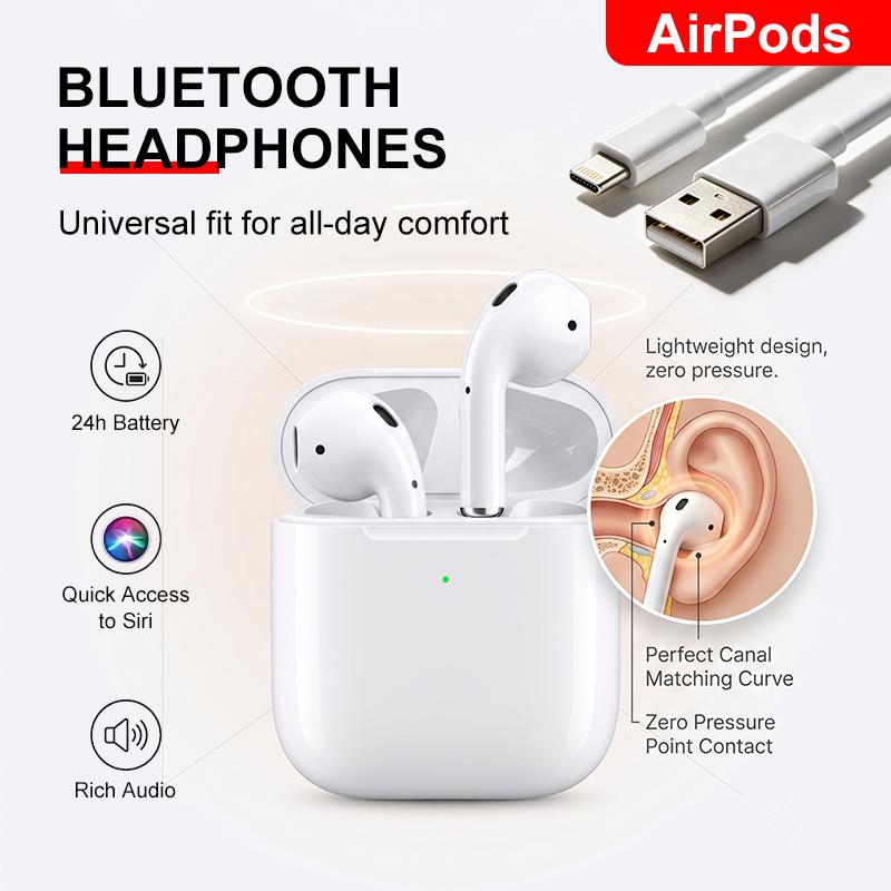 Apple Auriculares Bluetooth TWS AirPods 2 Micrófono Integrado Control Táctil Audio Rico Batería Larga Auriculares Inalámbricos Para IOS Android