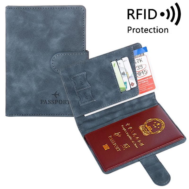 Rfid Buckle Passport Cover Pu Leather Man Women Travel Passport Holder With Credit Card Holder Case Wallet Protector Cover Case
