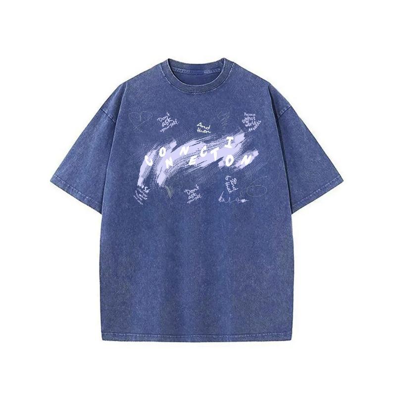 

European sizes Men S T-Shirt | Connection Graffiti Style Graphic Print, Short Sleeve, Crew Neck, Casual Top, Regular Fit 5XL синій