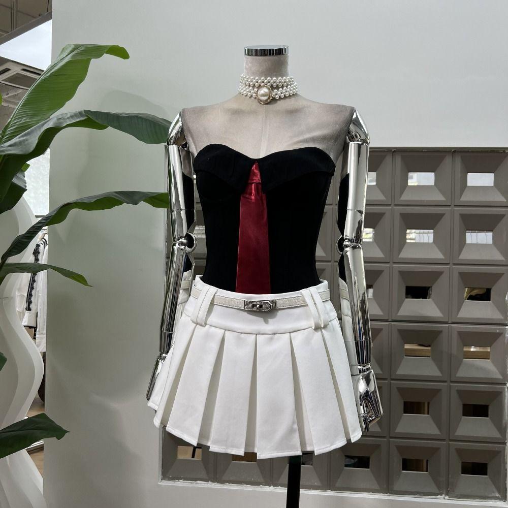 Slim Fit Women Corset Necktie Crop Tube Tops Elegant Strapless Sliming Vest  Spring Summer