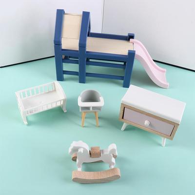 1:12 Dollhouse Baby Bedroom Furniture Accessories Slide/Trojan Horse/Table/ Dining Chair/Bed For Kids Pretend Play Toy