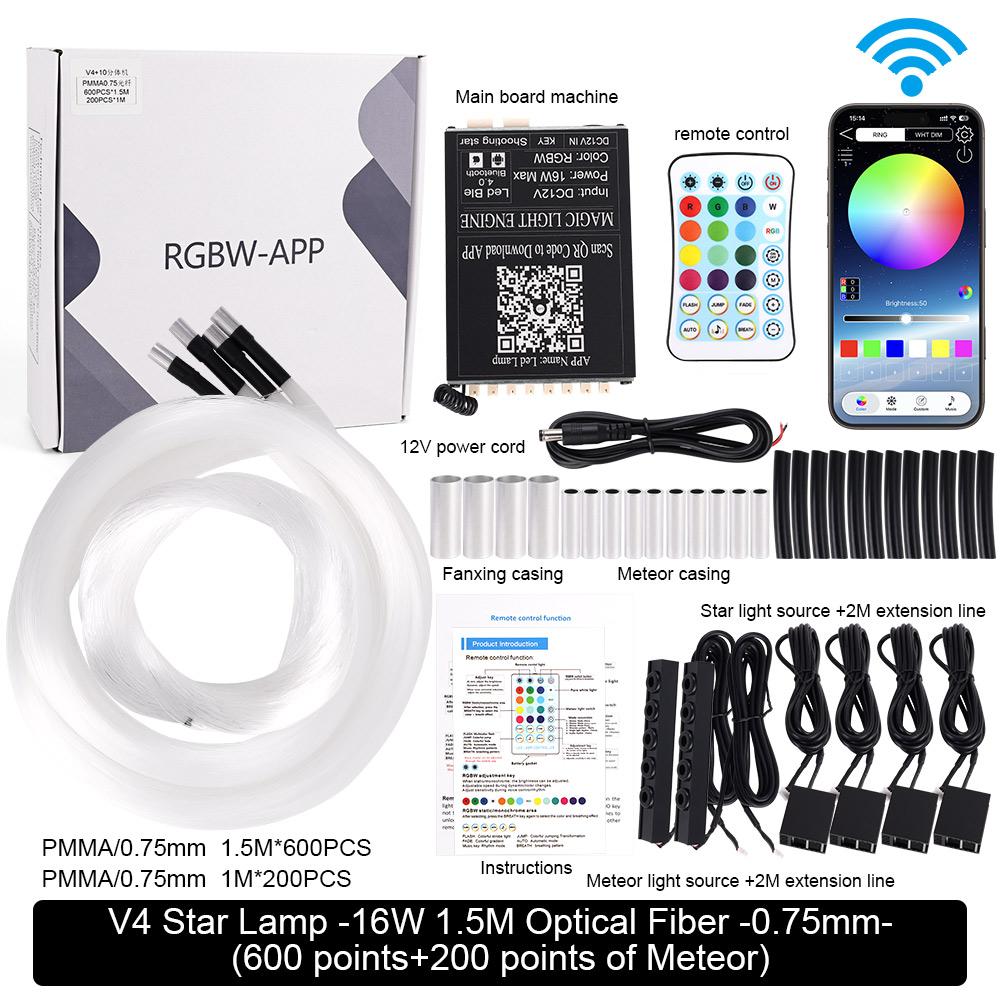 Led Star Roof Starlight Headliner Fiber Optic Lamp APP Voice 16W Twinkle Starry Sky RGB Car Star Ceiling Light Remote Control