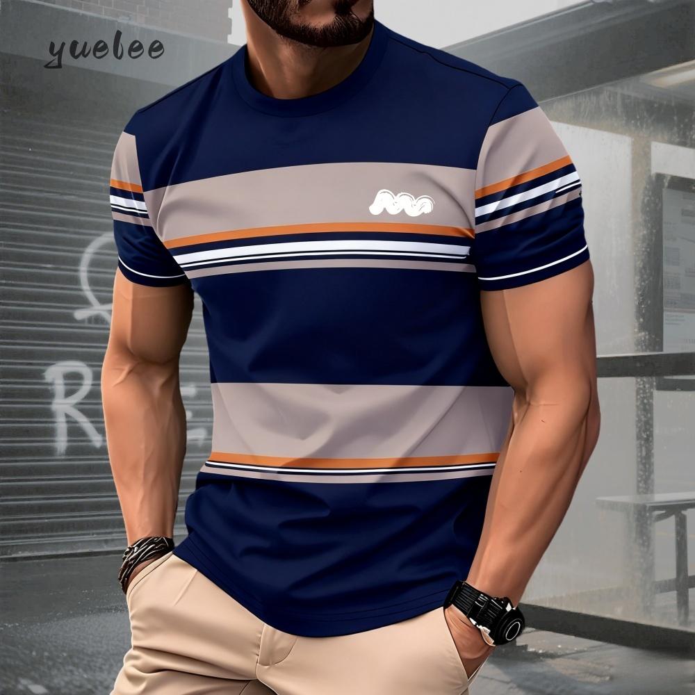 

Летняя мужская трикотажная рубашка с модным полосатым принтом, мужская простая одежда больших размеров, универсальная мужская футболка с коротким рукавом и круглым вырезом 6XL