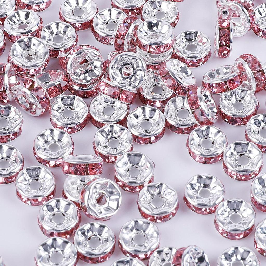 50 Pcs Electroplated Colorful Diamond Spacer Beads for DIY Jewelry, Iron Material