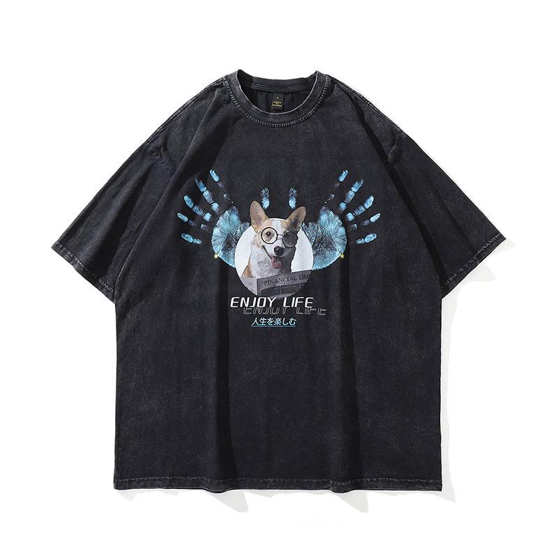 European And American Hiphop Retro Skull Print Washed Old Short-Sleeved T-Shirt Men'S And Women'S Vintage Hip-Hop Vintage