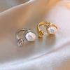 Irregular Oval Imitation Baroque Pearl Open Ring for Women Girl Light Luxury French Fashion Jewelry Accessories
