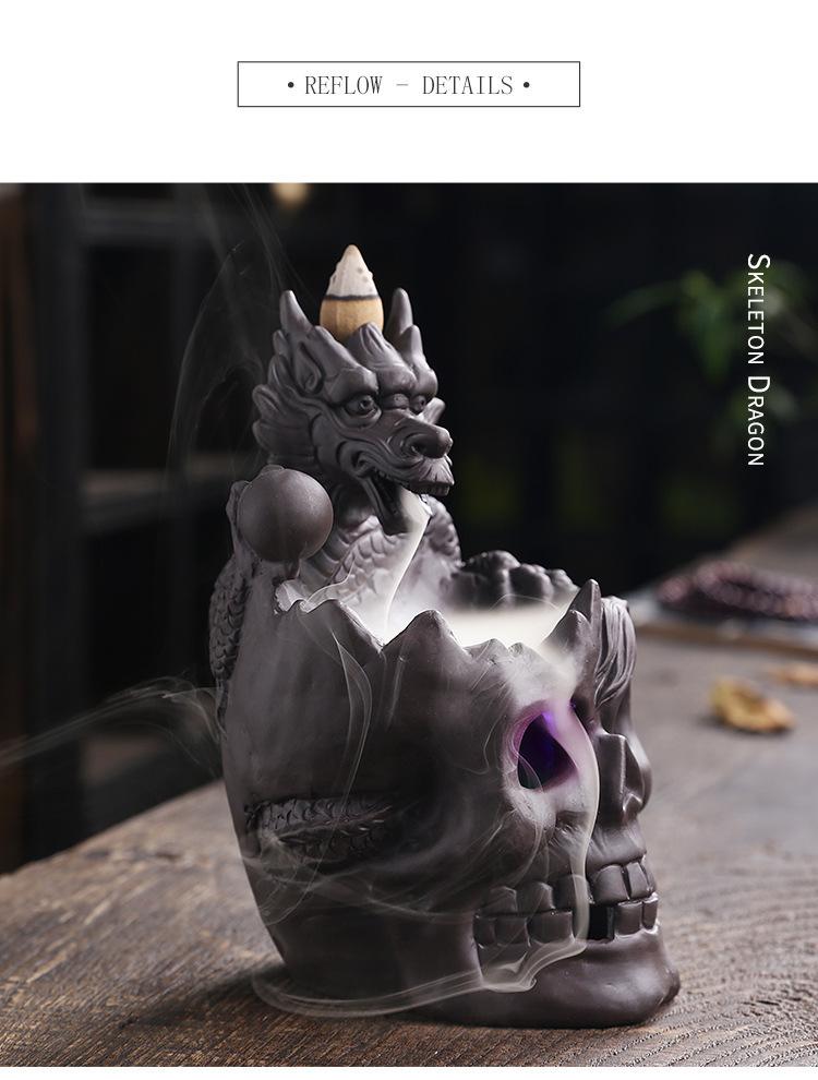 Zisha Skull Halloween Backflow Incense Burner - European Style Home Gift Ornament
