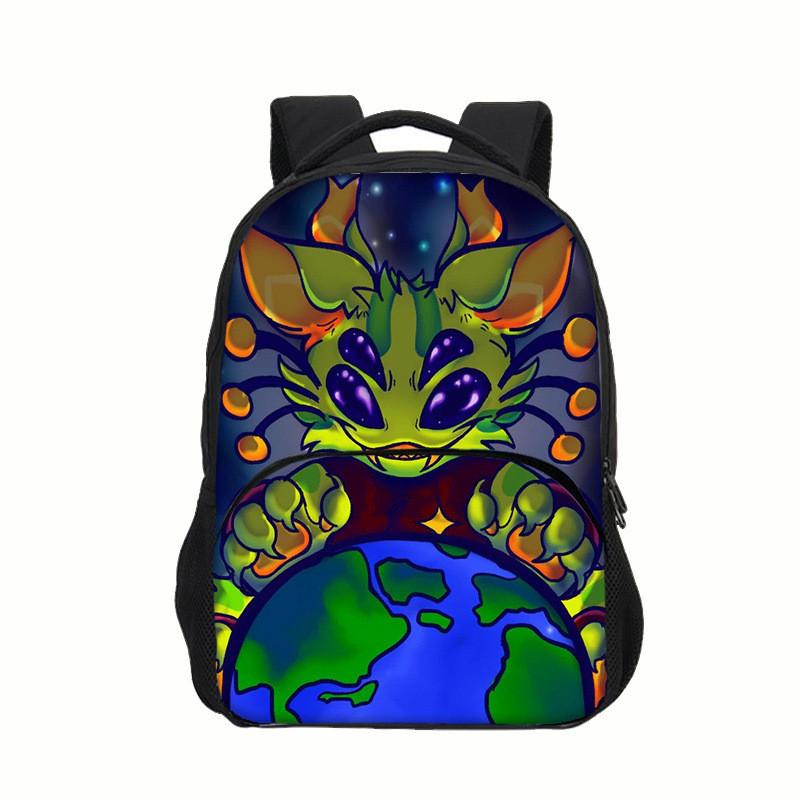 Regretevator Gnarpy Green Cat Backpack With Printed Design For School Use