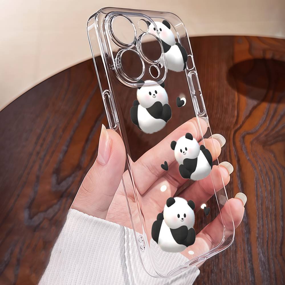

Cute Funny Panda Phone Case For IPhone 16 12 13 Mini 17 11 14 15 Pro Max Silicone Transparent Cover iPhone 15 plus