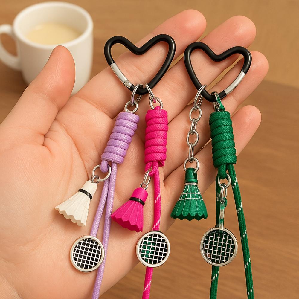 Trinket Badminton Couple Keyring Anti-Lost Knot Keychain Handmade Braided Rope Bag Pendant  Girls