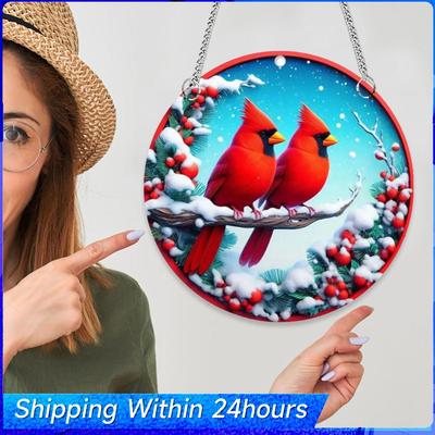 Acrylic Suncatcher Window Panel Hanging Sun Catcher Cardinal Window Wall Hanging Ornament with Chain Hook Cute for Window Decor