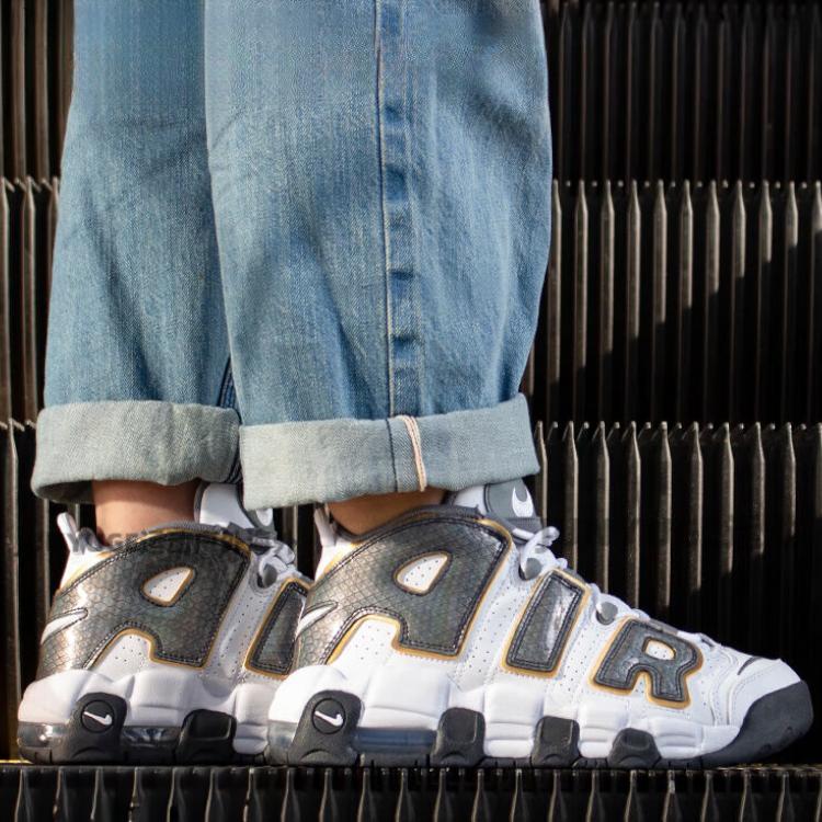 New Nike Air More Uptempo White Anthracite Snakeskin GS CQ4583-100