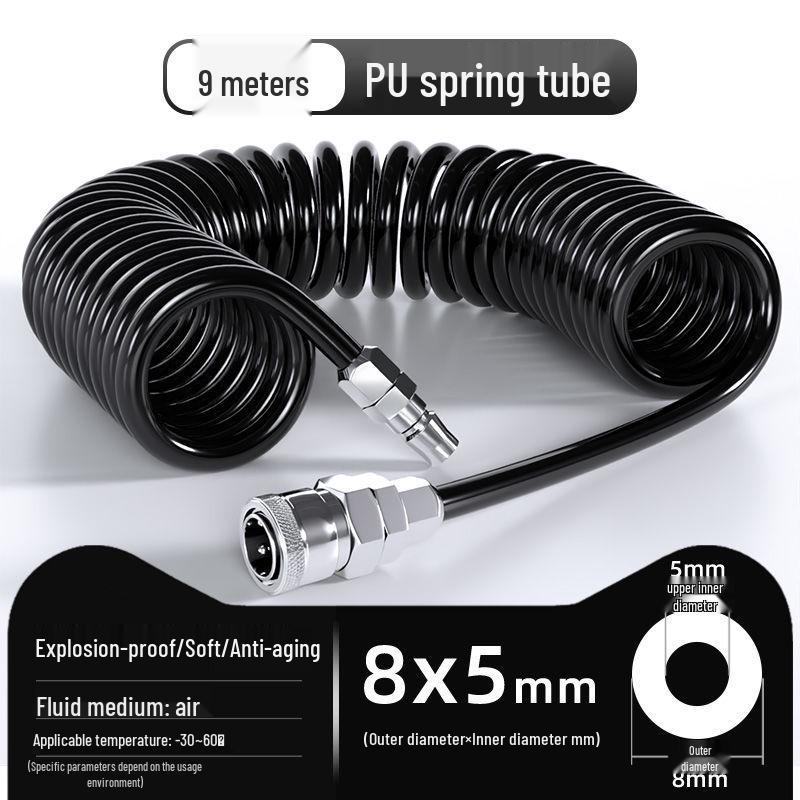 Retractable 8mm PU Spiral Air Hose with Quick Pneumatic Connector