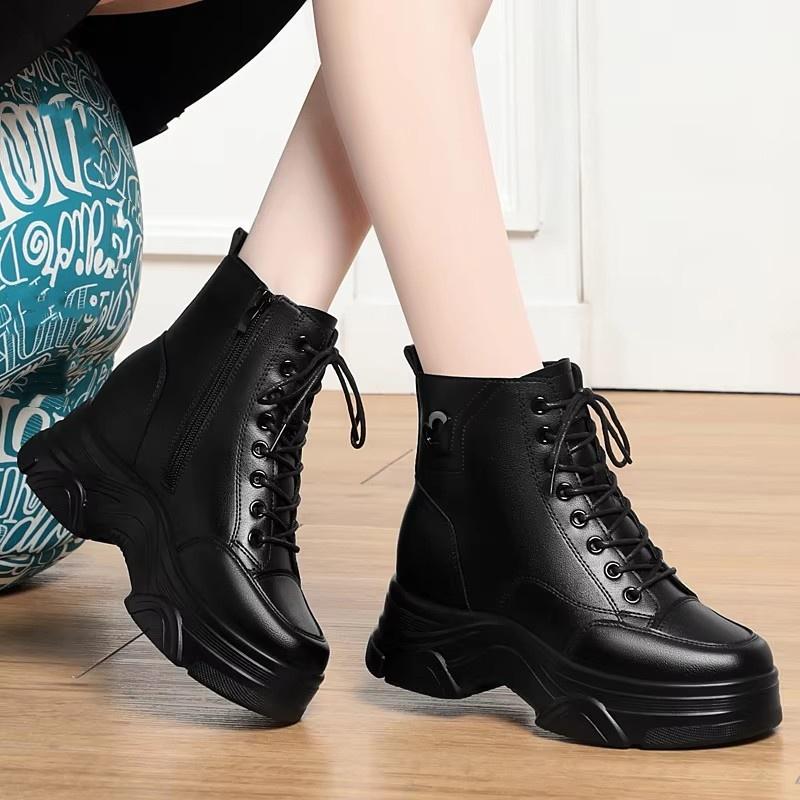 6cm Mode Comfortabele Dikke Zool Chunky Platform Schoenen Winter 2025 Zacht Leren Laarzen Dames Bont Enkellaarsjes Motorlaarzen