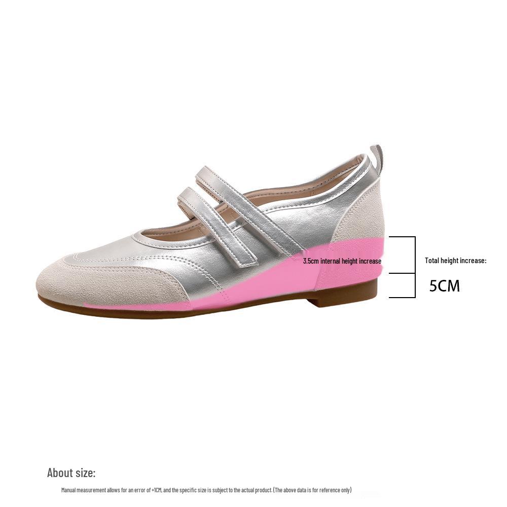 Cowhide Petite Height-Increasing French Ballet Flats - Women's Soft Sole 2025 Mary Jane Shoes
